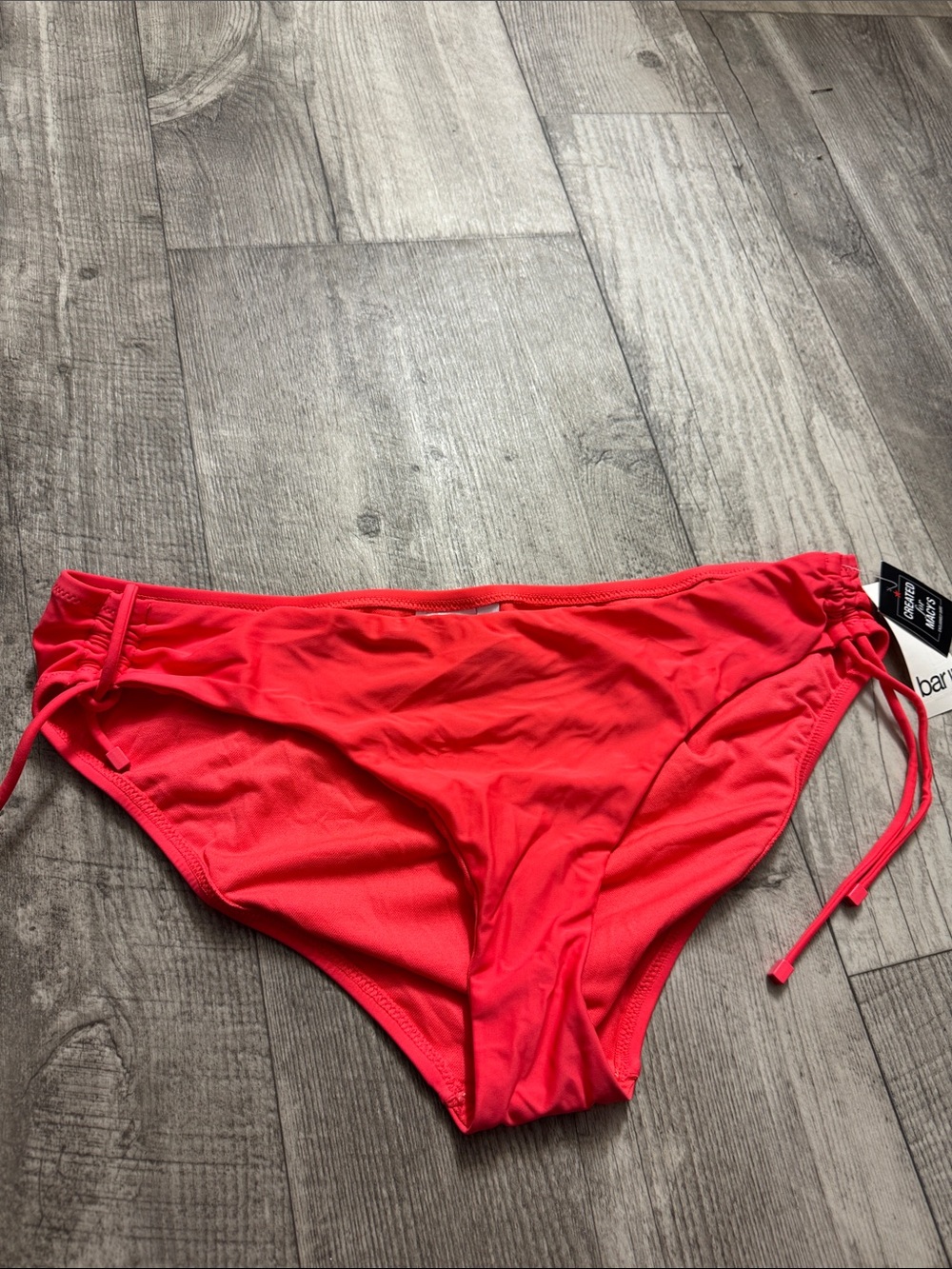 Bar III Coral Red Ruched Side Bikini Bottoms